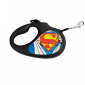 Рулетка 5м WAUDOG "Супермен Герой" S черная светоотражающая лента для собак до 15кг