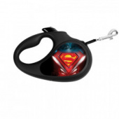 Рулетка 5м WAUDOG "Супермен Лого" S черная светоотражающая лента для собак до 15кг